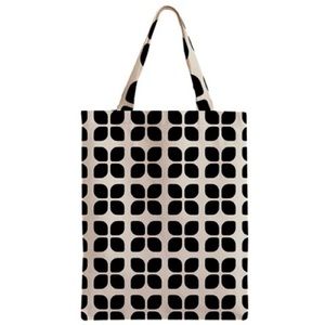 Retro Geometric Floral Canvas Tote - Black White